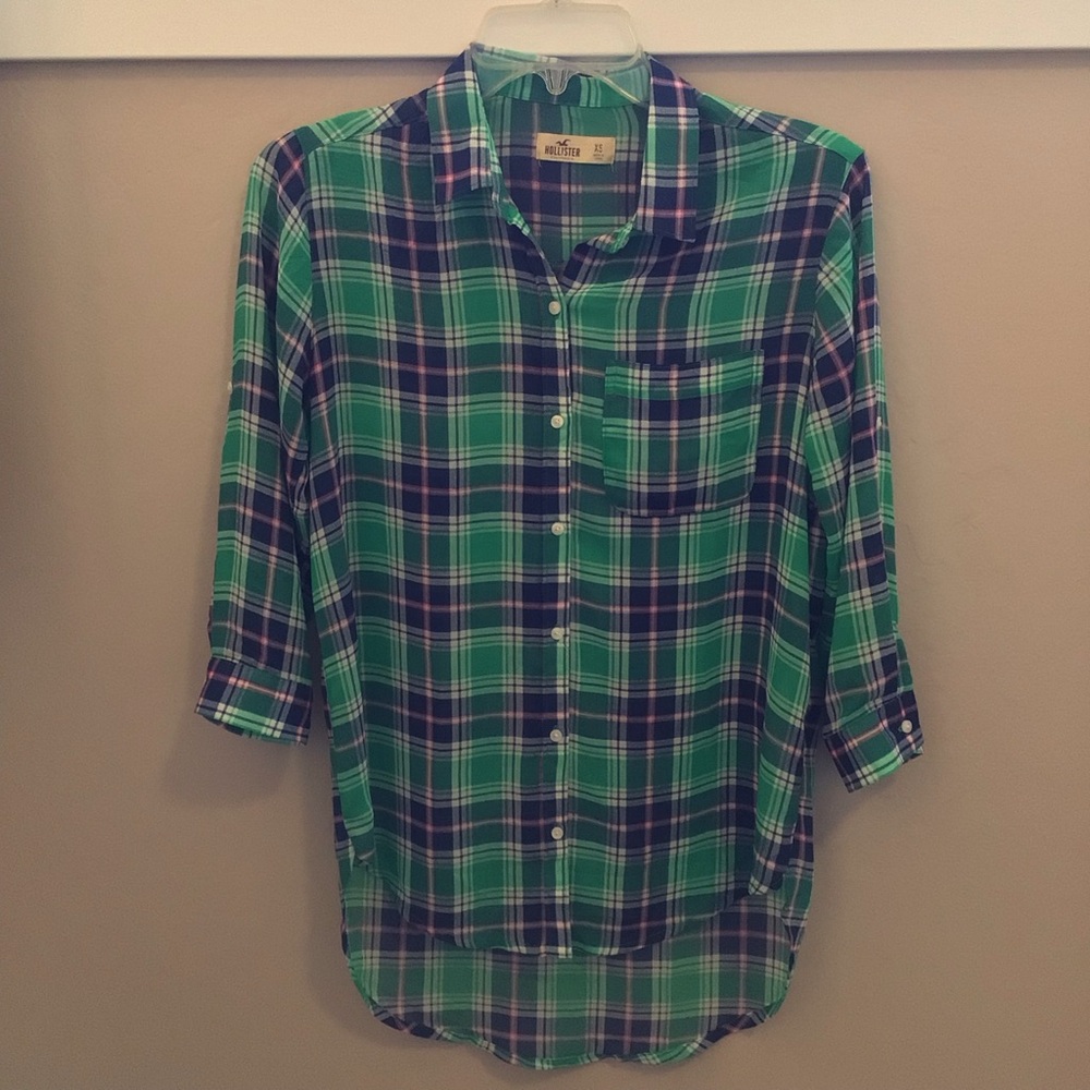 Hollister Green Plaid Button-Up Shirt